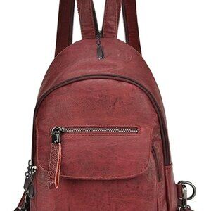 Small Backpack or Sling purse in red wine soft PU Leather